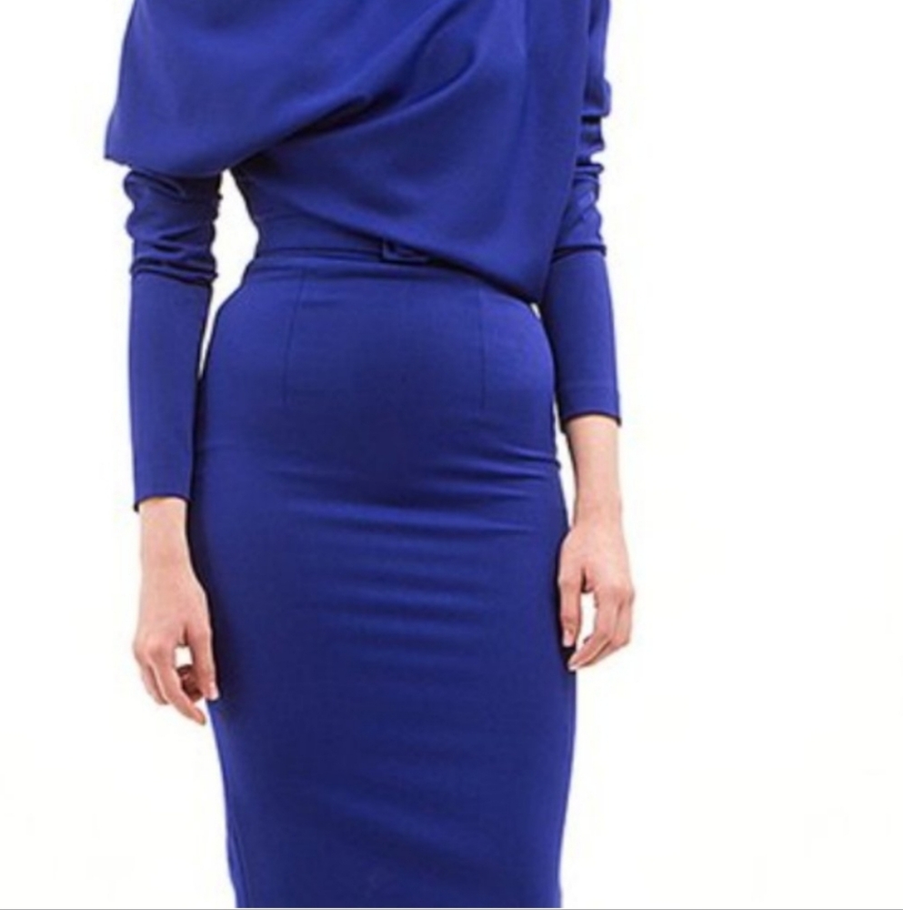 BGL Midi Drape Sheath Dress, Blue, Size 2